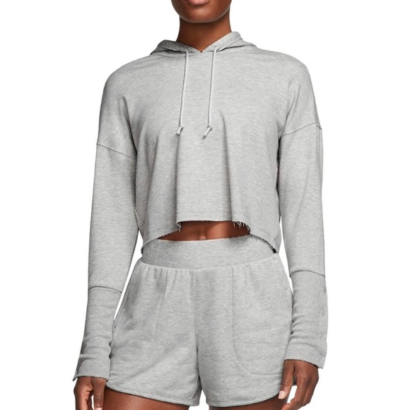 Nike Yoga Luxe Cropped button sleeve soft Hoodie sweatshirt